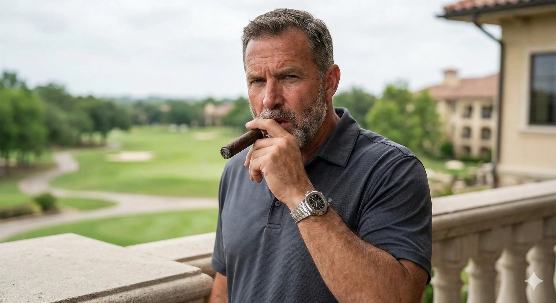 Golfer smoking cigar on course