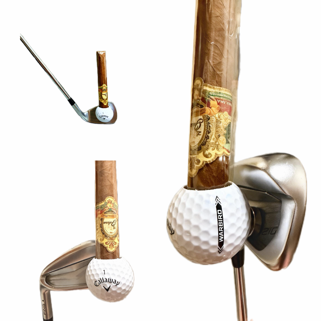 Golf clubs and balls with Callaway and Warbird branding on a white background